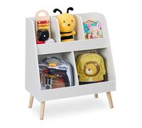 Relaxdays Children's Bookshelf, HxWxD: 66 x 60 x 30 cm, 5 Compartments, MDF, Wooden Legs, Kids Bookcase, White/Natural, Felt, Fibreboard, Wood