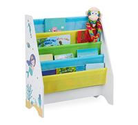 Relaxdays Children's Bookshelf, Storage Unit for Books, Mermaid Motif, Four Shelves; Stable, 72 x 62 x 29 cm, Colourful