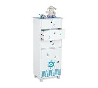 Relaxdays Children's Chest, Nautical Design, 3 Drawers, Night Console, HxWxD 105x42x30 cm, White/Blue, Fibreboard