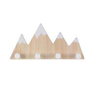 Relaxdays Children's Coat Rack Mountain, Wall Hook Rail 4 Hooks, HWD 17x34.5x5 cm, Wooden Coat Hooks, MDF, Natural/White
