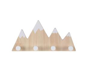 Relaxdays Children's Coat Rack Mountain, Wall Hook Rail 4 Hooks, HWD 17x34.5x5 cm, Wooden Coat Hooks, MDF, Natural/White