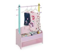 Relaxdays Children's Clothes Rack, Coat Rail Kids' Room, 4 Hooks, 2 Shelves, HWD: 100.5x71x30 cm, Wardrobe, Colourful, Fibreboard