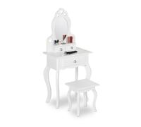 Relaxdays Children's Dressing Table, with Mirror & Stool, 110 x 50 x 30 cm, for Kids from 3 years, Vanity Dresser, White, Fibreboard