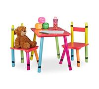 Relaxdays Children's Furniture Set, Kids' Table & 2 Chairs, Girls & Boys, MDF & Wood, HWD: 44.5 x 60 x 40 cm, Colourful, Fibreboard