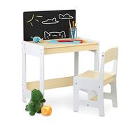 Relaxdays Children's Furniture Set, Table & Chair, with Blackboard, for Painting & Crafting, 88x62x42 cm, White/Beige, Fibreboard
