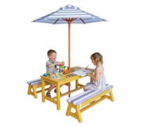 Relaxdays children's garden picnic set with parasol & cushions, pine, natural