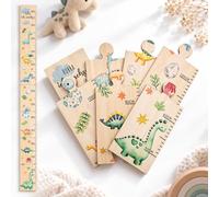 Relaxdays Children's Height Chart, Wood, Dinosaur Design, Light Brown | 50-180 cm, Wall Chart, No Drilling