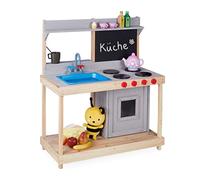 Relaxdays Children's Mud, Sink, Stove & Oven, Outdoor Play Kitchen, HBT: 100 x 87.5 x 40.5 cm, Wood, Natural/Grey, 80% 20% Plastic, 100x87,5x40,5 cm