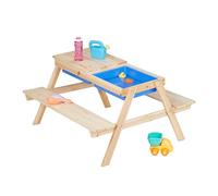 Relaxdays Children's Picnic Table, Garden Bench for Kids, Sand & Water Play, HWD: 50x89x86 cm, Outdoor Furniture, Brown, Plastic, Wood