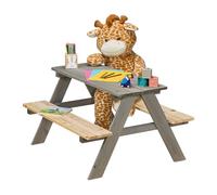Relaxdays Children's Picnic Table, Garden Bench, HWD: 51 x 90 x 78 cm, Seating for 4 Kids, Wood, Grey/Natural