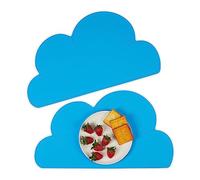 Relaxdays Children's Place Mat Set, 2X Pack, Cloud Design, Silicone, Easy to Clean, Kitchen, W x D: 47.5 x 26.5 cm, Blue, 0.2 x 47.5 x 26.5 cm