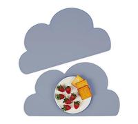Relaxdays Children's Place Mat Set, 2X Pack, Cloud Design, Silicone, Easy to Clean, W x D: 47.5 x 26.5 cm, Dark Grey, 0.2 x 47.5 x 26.5 cm