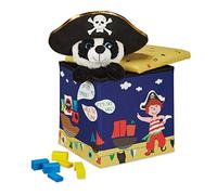 Relaxdays Children's Seat Stool, Foldable Box, Storage Space, Cube, HxWxD 31 x 31 x 31 cm, Blue and Yellow