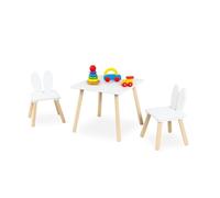 Relaxdays children's seating group, 3 pieces, kids' table, 2 chairs, rabbit ears, kids' room seating, white/natural