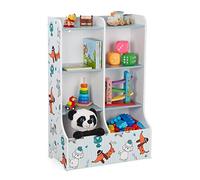 Relaxdays Children's Shelf, 8 Compartments, Storage Unit, Stable Material, HWD: 90 x 59 x 30 cm, Puppy Motif, Colourful, Fibreboard