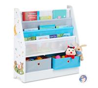 Relaxdays Children's Shelf, Animal Motif, 2 Boxes, 3 Compartments, Toy Storage, Bookshelf HWD: 74x71x23 cm, Colourful