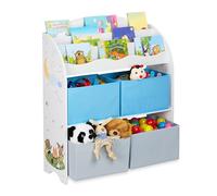 Relaxdays Children's Shelf, Campfire Motif, 4 Boxes, Compartments for Books, Storage, Bookshelf, 74x71x23 cm, Colourful, Fibreboard