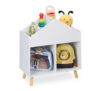 Relaxdays Children's Shelf, House Shape, HxWxD: 67 x 60 x 30 cm, 6 Compartments, Kids Toy Storage Unit, White/Natural, Fibreboard, Wood