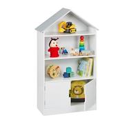 Relaxdays Children's Shelf, House-Shaped Bookshelf, 3 Open & 1 Closed Compartments, HWD: 115 x 68 x 28 cm, White/Grey, Fibreboard