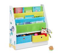 Relaxdays Children's Shelf, Mermaid Motif, 2 Boxes, 3 Compartments, Toy Storage, Bookshelf HWD: 74x71x23 cm, Colourful