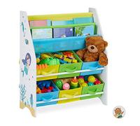 Relaxdays Children's Shelf, Mermaid Motif, 6 Boxes, Compartments for Books, Storage, Bookshelf, 74x62x31.5 cm, Colourful, Fibreboard