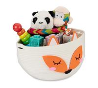 Relaxdays Childrens Storage Basket, Fox Symbol, Toy Box, Laundry, Woven, Cotton, Hamper, H x W: 26x35 cm, White/Orange, 100%, 26 x 35 x 35 cm