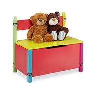 Relaxdays Children's Storage Bench, H x W x D: 54.5 x 60 x 35 cm, MDF, Toy Chest with Lid, Multicoloured