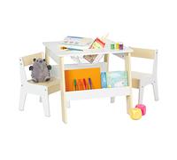 Relaxdays Children's Table and 2 Chairs, Kids' Furniture Combination, for Boys and Girls, 51 x 55 x 69 cm, Beige/White, Fibreboard