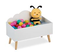 Relaxdays Children's Toy Chest, Cloud Design, HWD: 45 x 60 x 30 cm, MDF, for Books & Playthings, Open Storage Box, White, Wood