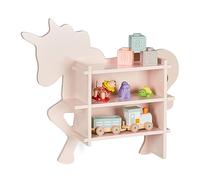 Relaxdays Children's Unicorn Shelf, 2 Open Compartments, Kids Bookcase, Wall Mounted Storage, 54.5 x 66 x 13 cm, Pink, Fibreboard
