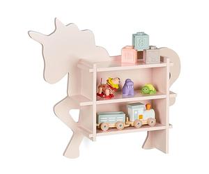 Relaxdays Children's Unicorn Shelf, 2 Open Compartments, Kids Bookcase, Wall Mounted Storage, 54.5 x 66 x 13 cm, Pink