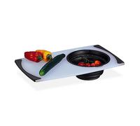 Relaxdays Chopping Board with Colander, Plastic 50 x 29 cm, Cutting Mat with Collapsible Sieve, Kitchen, White/Black