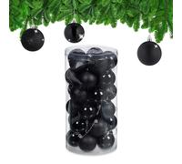 Relaxdays Christmas Bauble Set of 30, Glittery, Matt & Shiny Ornaments, Plastic Xmas Tree Balls, HxD: 7 x 6 cm, Black
