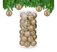 Relaxdays Christmas Bauble Set of 30, Glittery, Matt & Shiny Ornaments, Plastic Xmas Tree Balls, 7 x 6 cm, Champagne