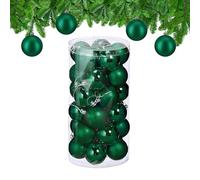 Relaxdays Christmas Bauble Set of 30, Glittery, Matt & Shiny Ornaments, Plastic Xmas Tree Balls, 7 x 6 cm, Dark Green