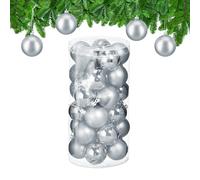Relaxdays Christmas Bauble Set of 30, Glittery, Matt & Shiny Ornaments, Plastic Xmas Tree Balls, HxD: 7 x 6 cm, Silver