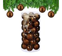 Relaxdays Christmas Bauble Set of 30, Glittery, Matt & Shiny Ornaments, Plastic Xmas Tree Balls, HxD: 7 x 6 cm, Brown