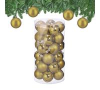 Relaxdays Christmas Bauble Set of 30, Glittery, Matt & Shiny Ornaments, Plastic Xmas Tree Balls, HxD: 7 x 6 cm, Gold
