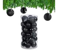 Relaxdays Christmas Bauble Set of 30, Glittery, Matt & Shiny Ornaments, Plastic Xmas Tree Balls, HxD: 7 x 6 cm, Black