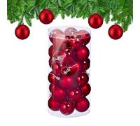 Relaxdays Christmas Bauble Set of 30, Glittery, Matt & Shiny Ornaments, Plastic Xmas Tree Balls, HxD: 7 x 6 cm, Red