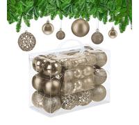 Relaxdays Christmas Bauble Set of 50, Glittery, Matt & Shiny Ornaments, Plastic Tree Balls, Ø: 3, 4 & 6 cm, Champagne