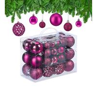 Relaxdays Christmas Bauble Set of 50, Glittery, Matt & Shiny Ornaments, Plastic Xmas Tree Balls, Ø: 3, 4 & 6 cm, Pink