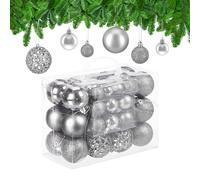 Relaxdays Christmas Bauble Set of 50, Glittery, Matt & Shiny Ornaments, Plastic Xmas Tree Balls, Ø: 3, 4 & 6 cm, Silver