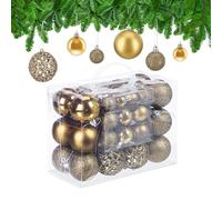 Relaxdays Christmas Bauble Set of 50, Glittery, Matt & Shiny Ornaments, Plastic Xmas Tree Balls, Ø: 3, 4 & 6 cm, Gold