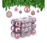 Relaxdays Christmas Bauble Set of 50, Glittery, Matt & Shiny Ornaments, Plastic Xmas Tree Balls, Ø: 3, 4 & 6 cm, Pink