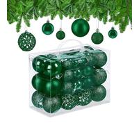 Relaxdays Christmas Bauble Set of 50, Glittery, Matt & Shiny Ornaments, Plastic Xmas Tree Balls, Ø: 3, 4 & 6 cm, Green