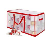 Relaxdays Christmas Bauble Storage Box, 128 Baubles, H x W x D: 37 x 73 x 36 cm, Plastic, Cardboard, Ball Box, Transparent/Red