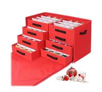 Relaxdays Christmas bauble storage box, 128 baubles, HxWxD: 40 x 73 x 36.5 cm, polyester, cardboard, red