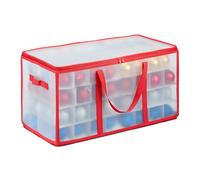 Relaxdays Christmas Bauble Storage Box, 128 Compartments, Holiday Bag, 31 x 30 x 60 cm, Decor Spheres, Transparent/Red
