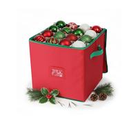 Relaxdays Christmas bauble storage box, 64 baubles, HxWxD: 33 x 33 x 33 cm, polyester, cardboard, orb box, red/green